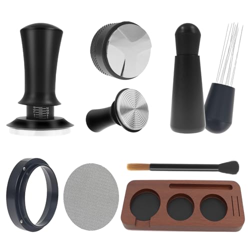 7 PCS Espresso Accessories,Espresso Tamper Tools,WDT Tool Espresso Machine Accessories Kit,Coffee Tamper with Wood Espresso Tamping Station,Distributor,Stirrer,Dosing Funnel,Brush,Puck Screen (54mm)