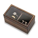 MUUJEE Joyero de madera con doble compartimento, 3.75 x 2 x 2 pulgadas, rústico, para almacenamiento de joyas, anillos de boda, portador de anillos de ceremonia
