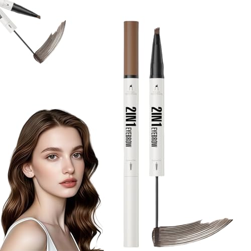 Eyebrow Pencil with Eyebrow Gel,2-In-1 Microblading Eyebrow Pen and Brow Gel with 4-Fork-Tip & Precise Brush,Micro/blading Eye/brow Pencil,Eye/brow Micro/blading Pen(02#BROWN)