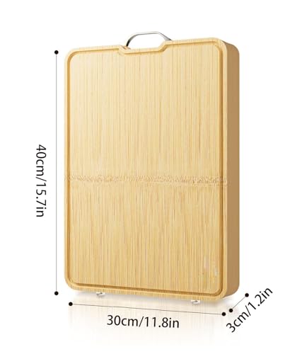 Tabla de cortar de bambú reversible para evitar derrames de jugos con mango de 3 cm 7
