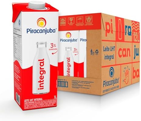 Piracanjuba Leite UHT Integral 3% Gordura, 1L, Caixa com 12 Unida...