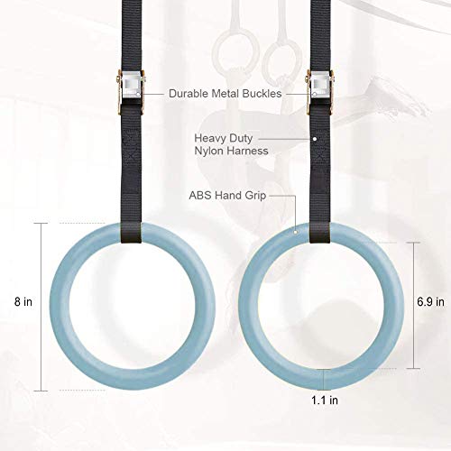 image for ZIBY Gymnastic Rings Rings with Adjustable Straps (Set of 2), Metal Bu