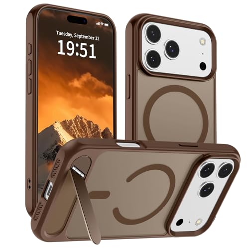 Image of SUPFINE Magnetic for iPhone 17 Pro Case Translucent Matte Phone Cover | (Built-in Invisible Kickstand)(Compatible with MagSafe)(Military Grade Drop Protection) Brown