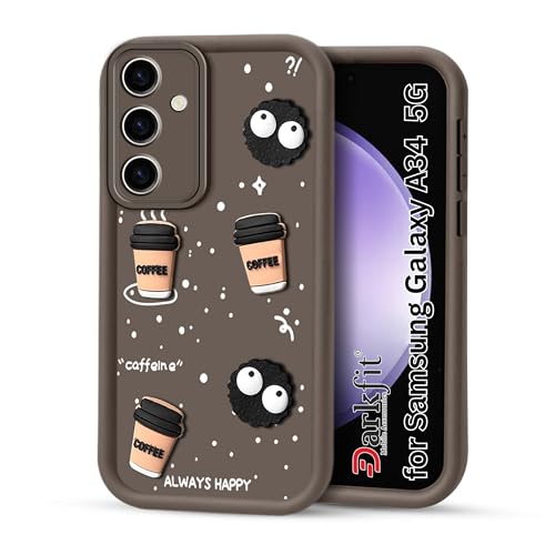 Image of DARKFIT Back Case Cover Compatible for Samsung Galaxy A34 5G | Cute Fun Cartoon 3D Ball | Coffee Silicone Case | Case Cover with Camera & Body Protection| Shock Proof | for Samsung A34 5G| Color Brown