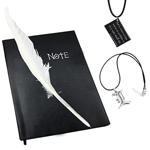 dyadetn 4 PCS Set Notebook L Necklace Book Chain Feather Pen Anime Accessories for Teens Dress Up Lovers