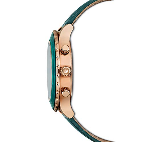 Swarovski Octea Lux Chrono Uhr, Lederarmband, Grün, Roségold-Legierungsschicht PVD-Finish