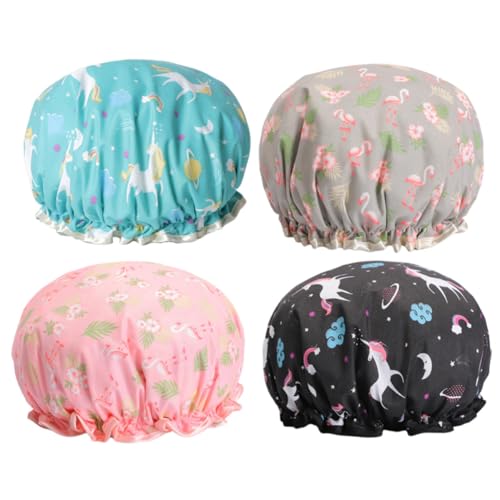 Operitacx 4 Gorros de Ducha Impermeables Pack de 4 Unidades para Mujer, Doble Capa, Reutilizables y Elásticos Material Pe Color Aleatorio Ideales para Spa y Viajes