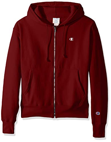 Champion LIFE Men's Reverse Weave Full-Zip Hoodie, Cherry Pie-Left Chest c Logo, Medium