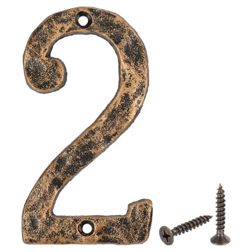 sourcing map Número de dirección de casa, hierro fundido vintage de 14.0 cm, número 2, números exteriores para casa, calle, oficina, buzón, letrero, negro y dorado