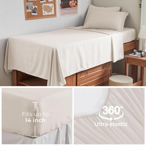 Image of HYMOKEGE Beige Twin XL Comforter Set Seersucker 5 Pieces, All Season Luxury Bed in a Bag for Bedroom, Bedding Set with Comforter, Sheets, Pillowcase & Sham