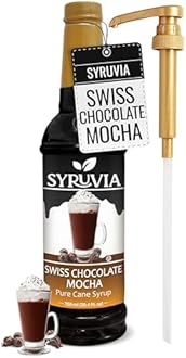 Syruvia Swiss Chocolate Mocha Syrup - 25.4 fl oz Premium Coffee Flavoring Syrup - Kosher Coffee Syrups, Gluten Free, No Coloring, Perfect for Drinks, Soda, Shakes, Desserts, and More With Pump