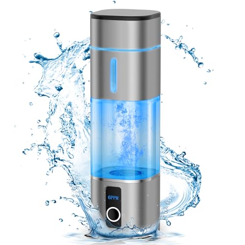 Amzany Hydrogen Water Bottle 6000-8000PPB, Portable Hydrogen Generator, Ion Water Bottle with LED Display, Suitable for Office, Travel and Daily Drinking