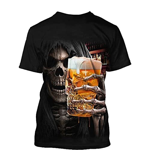 Camisetas con Estampado de Calaveras en 3D para Hombre Camisetas con Cuello Redondo y gráfico de Calavera de Cerveza Jersey de Manga Corta Informal a la Moda Camiseta Deportiva Cover