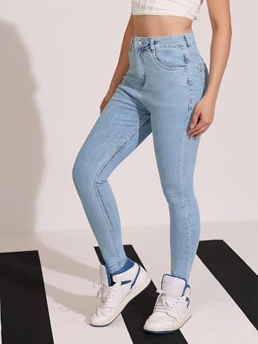 Image of Dolce Crudo Women's Skinny High Rise Bleached Cropped Stretchable Denim Jeans