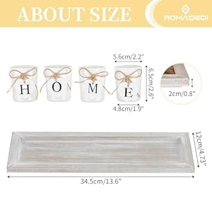 Romadedi farmhouse centerpiece candle holder decor rustic wooden tray with 4 glass tealight candles holders for coffee table home decorations living room fireplace kitchen housewarming gifts  urban country home decor