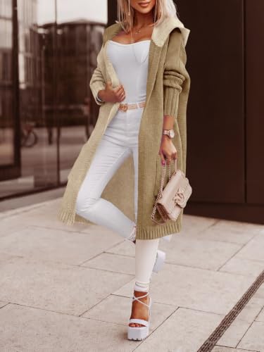 Image of Aoysky Womens Long Cardigans Cable Knitted Open Front Oversized Hooded Outerwear Sweater Coat