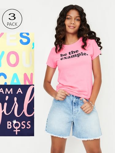 Image of Max Girl's Cotton Regular Fit Graphic Printed T-Shirt - Pack of 3