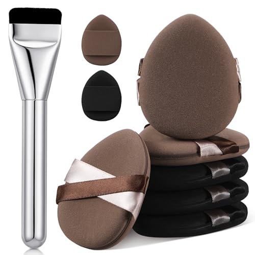9Pcs Cushion Foundation Puff Set with 8pcs Beauty Makeup Sponge Flat Puff 1pcs Concealer Make up Brush and 2pcs Storge Box for Liquid & Cream Foundation