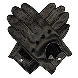 Harssidanzar Mens Leather Driving Gloves Unlined Touchscreen, Black, S