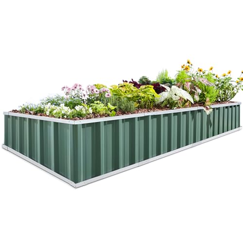 KING BIRD Raised Garden Bed 101" x 36" x 12" 4 Installation Methods for DIY Galvanized Steel Metal Planter Kit Box with 2 Pairs of Gloves (Green) Green 101"X36"X12"