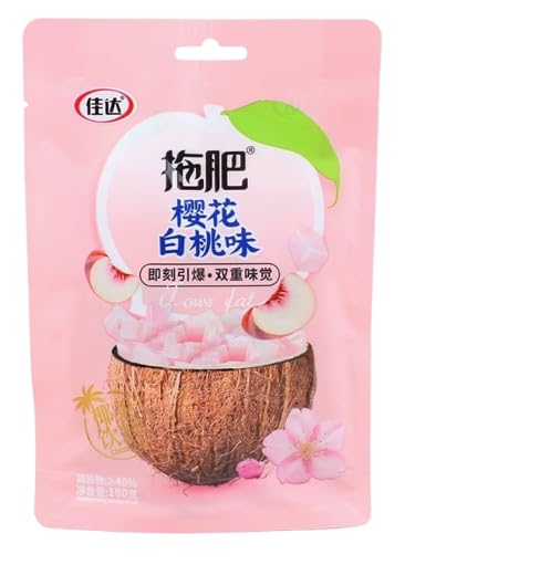 Sakura Peach Jelly Coconut Jelly Cubes Fragrant Sakura Flavor Juicy Peach Taste Chinese Snack Ideal for Gift-Giving Healthy Snack Option 180g/ bag 佳达拖肥樱花白桃味椰果肉180g/袋
