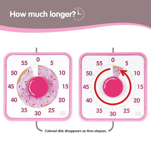 TWENTY5 SEVEN Countdown Timer 7.5 inch, 60 Minute 1 Hour Visual Timer for Classroom Teaching Tool Office Meeting, Mechanical Countdown Clock for Kids Exam Time Management Magnetic, Pink Donut by TWENTY5 SEVEN - Image 5