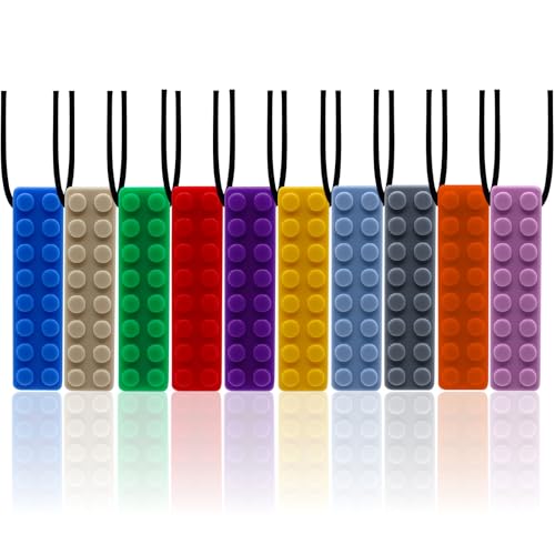 LSHUN Chew Necklaces for Sensory Kids 10PCS(Brick Shape) Sensory Chew Toys for Girls and Boys Kids or Adults ADHD Autistic Biting Needs Oral Motor