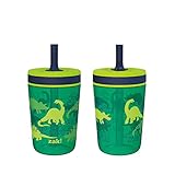 Zak Designs Kelso 15 oz Tumbler Set, (Dino Camo) Non-BPA Leak-Proof Screw-On Lid with Straw Made of Durable Plastic and Silicone, Perfect Baby Cup Bundle for Kids (2pc Set)