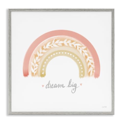 Pink Rainbow Botanical Dream Big Quote, 17 x 17 Inch Framed Giclée Print