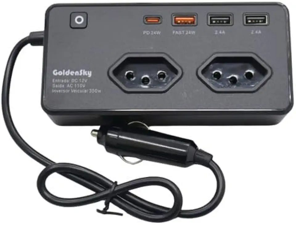 Inversor Conversor 350w 12v Para 110v Tomada 6 conexões porta usb Turbo tipo C carrega celular