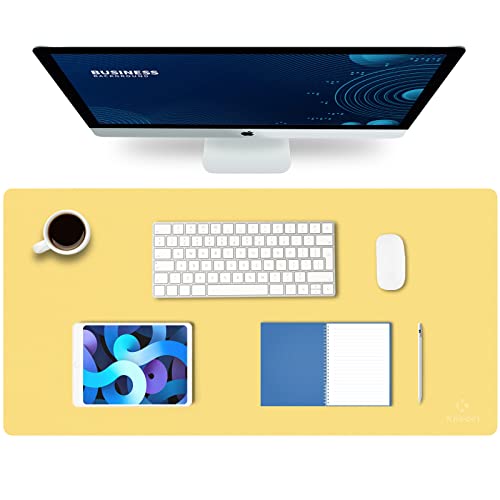 K KNODEL Large Office Leather Desk Mat, Mouse and Keyboard Pad, Computer and Laptop Mat, Desktop Protector and Cover, Writing Pad and Blotter (31.5"x15.7", Yellow)