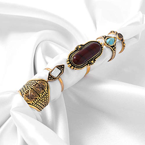 Campsis 8Pcs Gold Turquoise Ring Sets Joint Knuckle Rings Flower Mid Ring For Women And Girls #TOP5