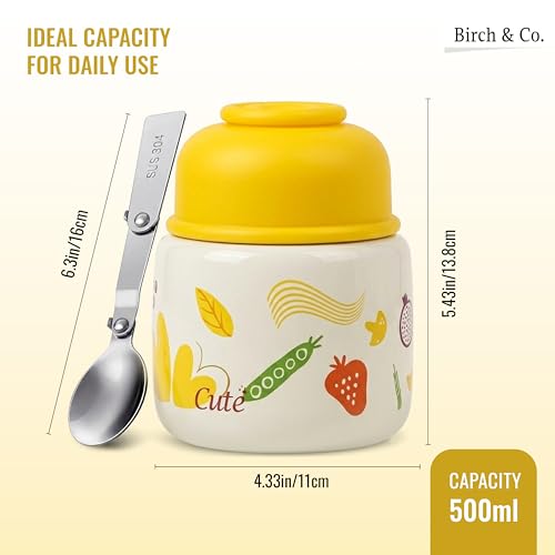 Image of Birch & Co. Baby Feeding Bowl and Spoon Set, Stainless Steel Food Bowls - 320ml, 304 Stainless Steel Baby Food Container with Double Wall Vacuum Insulation, BPA-Free Leak-Proof for School & Travel,Yellow