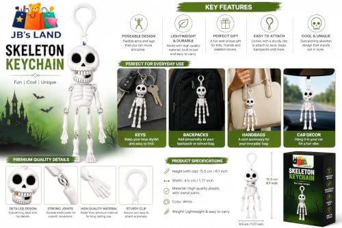 Image of Skeleton Keychain with Movable Joints Funny Hanging Key Accessory Charm | Cute Cartoon Style