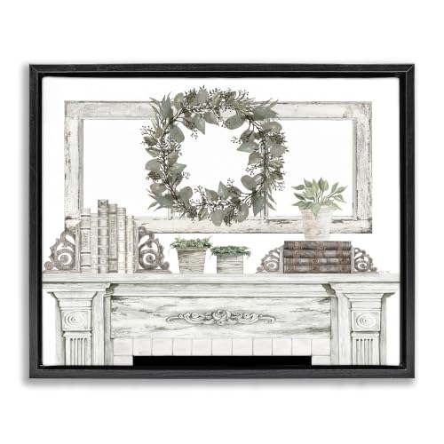 Festive Wreath Mantel Rustic Charm, 24 x 30 Inch Canvas in Floater Frame