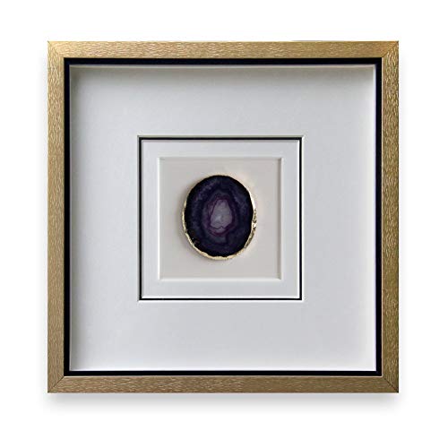 ARTECORS Handmade 40x40cm Gold Edge Agate Stone Wall Art with Shadow Box Framed Front Glass for Modern Living Room Bedroom Home Decoration