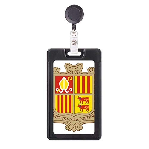 Porte-badge rétractable Andorra La Vella avec emblème national d'Andorre en métal