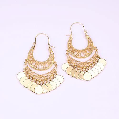 Bohemian Chandelier Earrings Coin Disc Tassel Dangle Filigree Earrings3