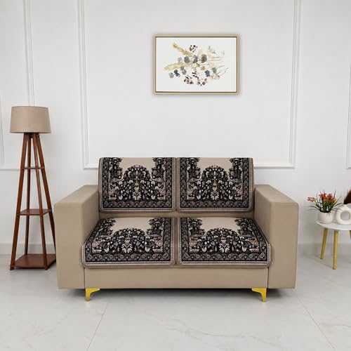 Image of Homerz Premium 'Maharaja Paradise Series' Sofa Cover | Net Fabric Sofa Cover | Washable, Anti-Dust Backed & Wrinkle Resistant Cover (Beige Empress, 2 Seater, Seat Cover with Backrest)