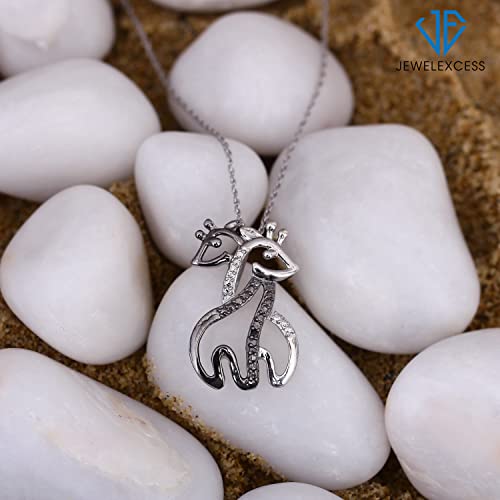 Jewelexcess Diamond Giraffe Necklace For Women –Diamond Accent Giraffe Necklace With .925 Sterling Silver Rope Chain – Wife, Girlfriend, Love Pendant - Sterling Silver Necklace Gifts For Women #TOP3