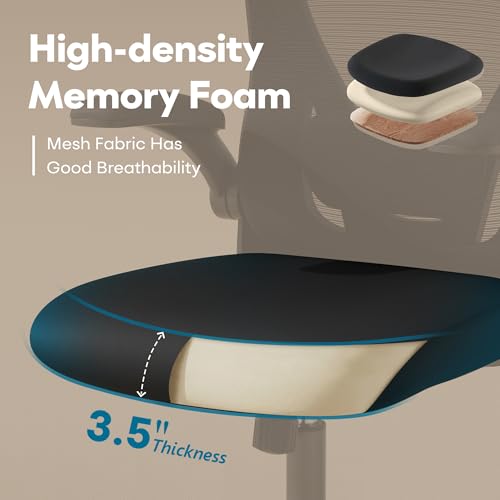 Image of Ollega Ergonomic Office Chair with Memory Foam Seat, Computer Desk Chair | 3.5 inch Memory Foam Cushion, 3D Adjustable Headrest, Lumbar Support, Flip-Up Armrests, Breathable Mesh, 330LBS Weight Capacity