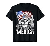 Bigfoot Merica Rock American Flag Patriotic 4th of July T-Shirt