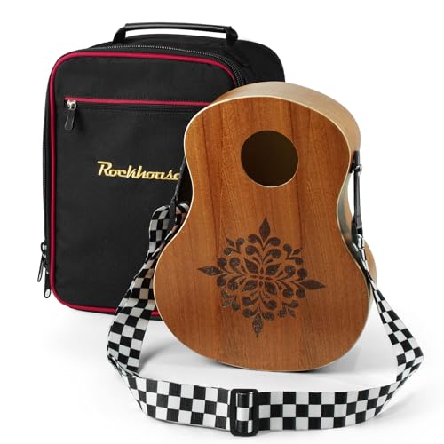 Rockhouse Travel Cajon Drum Box, Portable Wooden Hand Drum Beat Box Cajons Percussion Instrument Kit with Adjustable Strap & Storage Bag