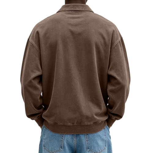 Washed Polo Shirts for Men Big and Tall Long Sleeve Tshirts Casual Pullover - image 5