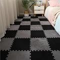 HZLXF1 16pc Protection Plush Mat,Interlocking Carpet Tiles,Puzzle Carpet for Parlor Bedroom Decoration(Black Grey)