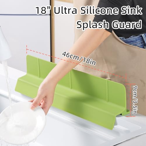 18" Upgraded Silicone Sink Splash Guard Released in 2026,Self-Draining Water Splash Guard for Kitchen Sink,Bathroom and Kitchen Island,with 3.5" High Splash Guard & 6 Strong Suction Cup (Green) — view 3