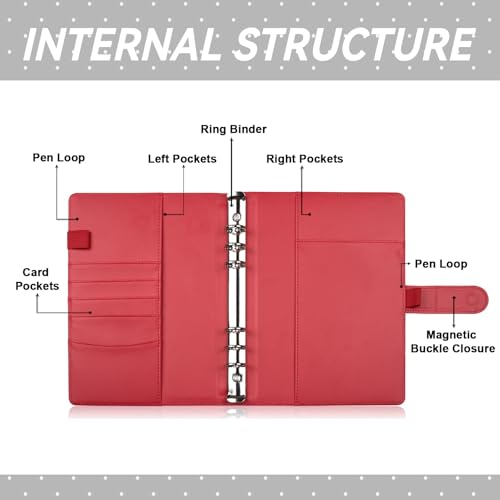 WELLRI Classeur A5 Kpop pour cartes photo avec 30 pages à 6 anneaux - Couverture en cuir synthétique pour album de cartes à collectionner de 5 x 7,6 cm (rouge) – vue 4