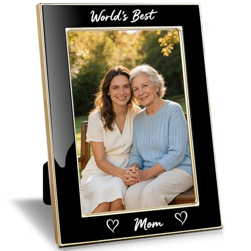 ACHAVINM 4x6 Enamel Picture Frame, Mother's Day Photo Frames for Mom, Gifts for Mother's Day from Daughter Son Kids, Real Glass Front Velvet Back, for Wall or Tabletop Display, Best Mom Gift (Black)