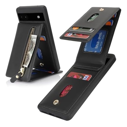 DEYHU Capa para Google Pixel 6A com suporte de cartão para mulheres, capa carteira para celular Google Pixel 6A com cartão de crédito com anel de suporte, zíper, à prova de choque, capa fina - preta