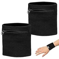 2 Stück Schweißband Handgelenk mit Reißverschluss, Handgelenktasche aus Baumwolle, Sport Schweißbänder für Schlüssel, Geld, Jogging und Basketball, praktisches Schweissband für Herren und Damen
